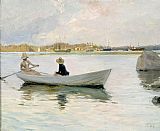 Harbour Canvas Paintings - Boats in Harbour by Albert Edelfelt